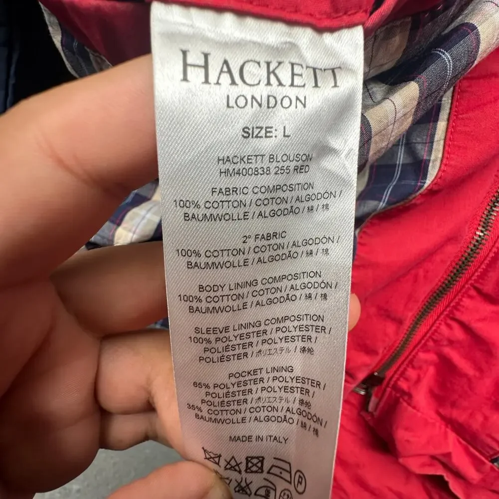 Hackett London Blouson Bomber Jacket Mens Large Harrington Zip Red Plaid Lined